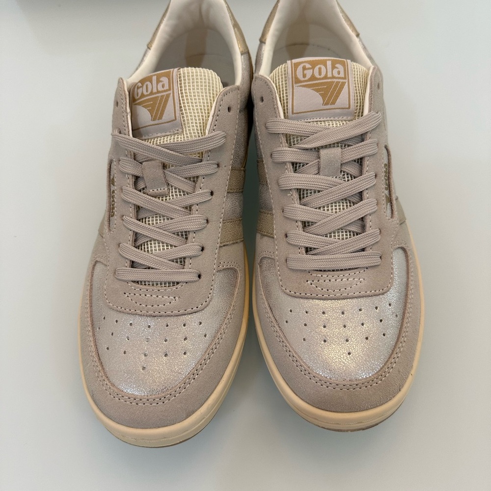 Gola Tan and Silver Sneakers Retro-Inspired Suede Mesh - Picture 2 of 4